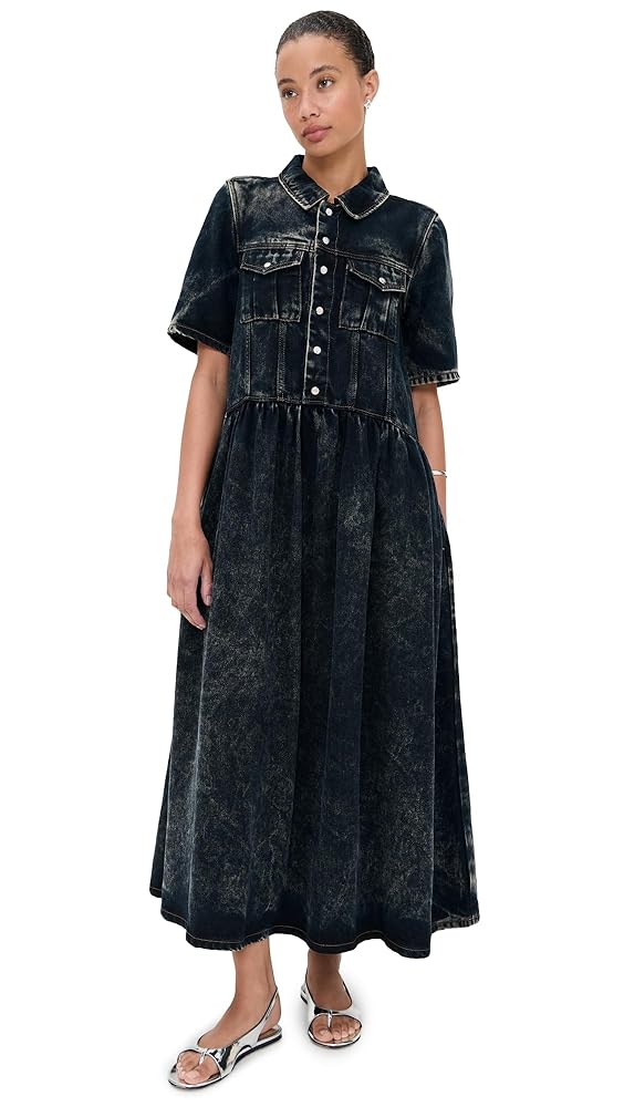 Ganni Women's Light Denim Long Dress, Black Washed, 0 at Ganni Women's Light Denim Long Dress, Black Washed, 0 at